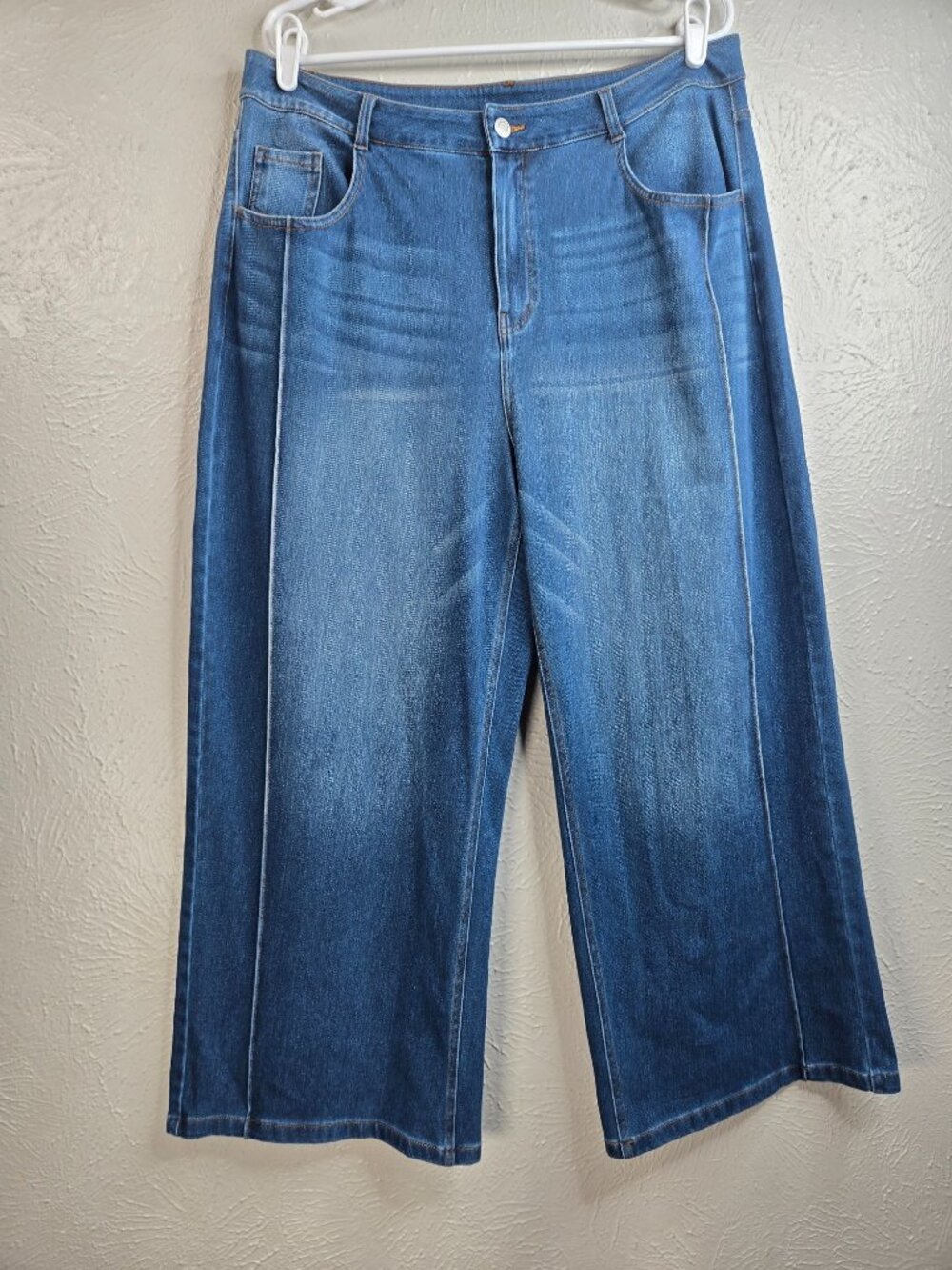 Halara Wide Leg Pull On Jean XL High Waisted Relaxed Fit Baggy Blue Denim Casual - Picture 3 of 10